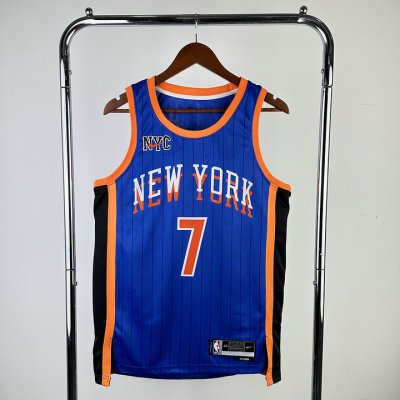 Maillot de Basket #7 Anthony Knicks 23-24 city Bleu Imprimé